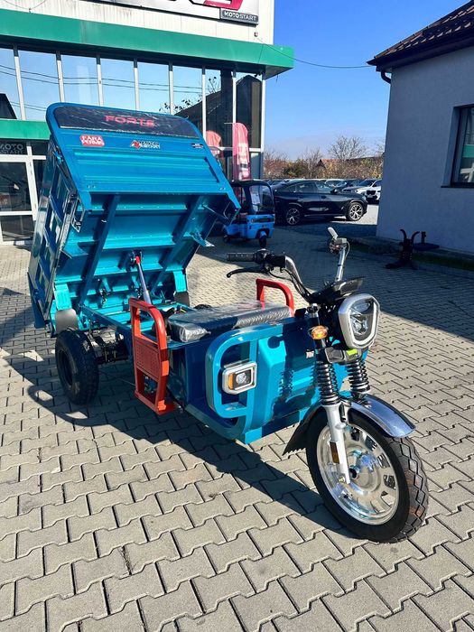 Tricuclu Electric Forte Cargo 1000 Basculare Hidaulica Baterie Litiu