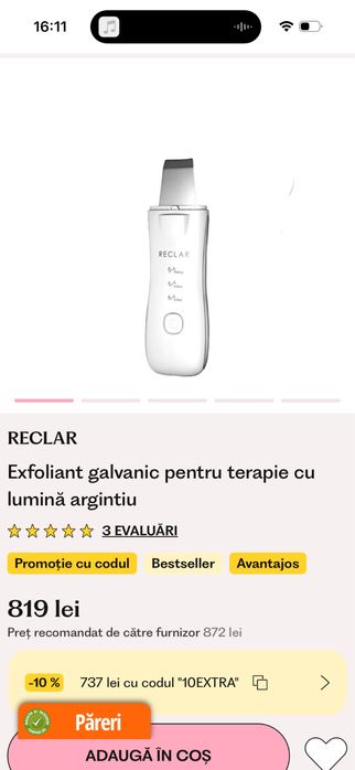 Reclar Exfoliant galvanic pentru terapie cu lumină argintiu