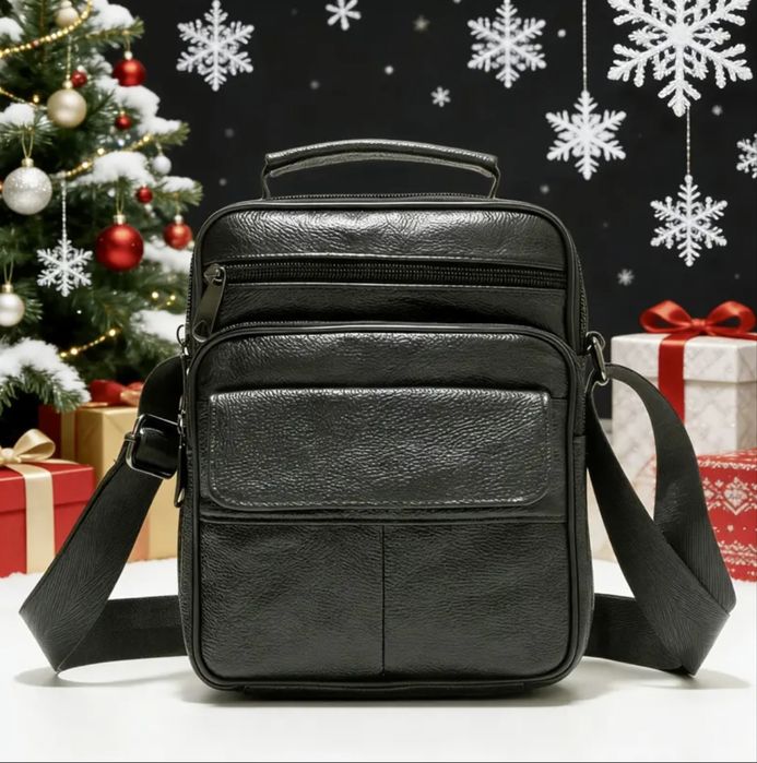 Мъжка ежедневна кожена чанта с класически дизайн /Черна естест. кожа!