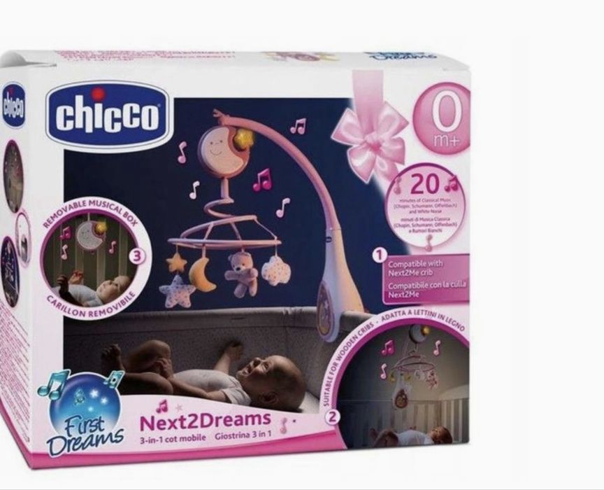 Carusel pentru pătuț cu sunete 3 în 1 NEXT2DREAMS 3xAA roz Chicco
