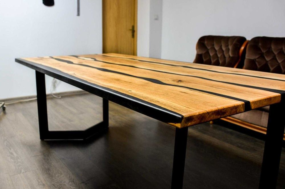 Masă living lemn masiv stejar+răsină epoxidică,handmade