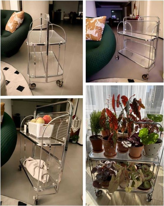 Мобилна сгъваема количка за сервиране, 2-етажна, закалено стъкло  302