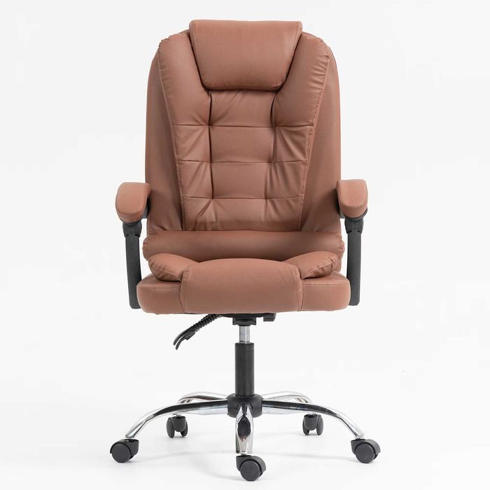 ErgoLux Regal Comfort Ергономичен офис стол за ръководители, лумбална възглавница, регулируема височина, Кафяв/Бежов/Черен до 140 кг