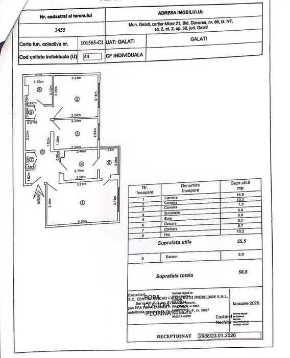 Apartament 3 camere Micro 21, etaj 2/4