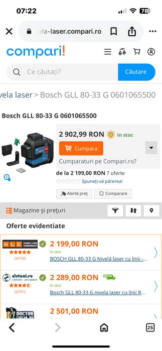 Nivele laser Bosch Gll 80-33G/Gll 3-80G si Gll 20-22 G-Sigilate(verde)