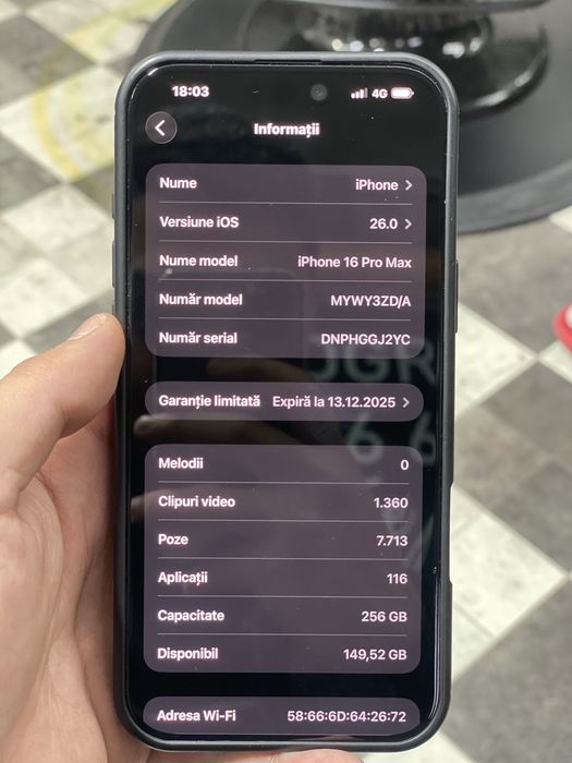 Iphone 16 pro max, in garantie, vand sau schimb cu 17 pro max