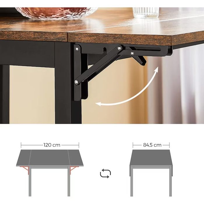 VASAGLE Masa de bucatarie sau living, extensibila, pentru spatii mici, stil industrial 75x78x85/120cm maro, scaunele nu sunt incluse , noua