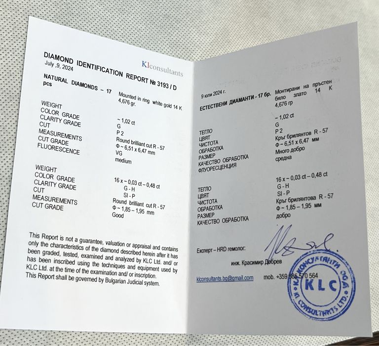 Пръстен 1 ct Диамант