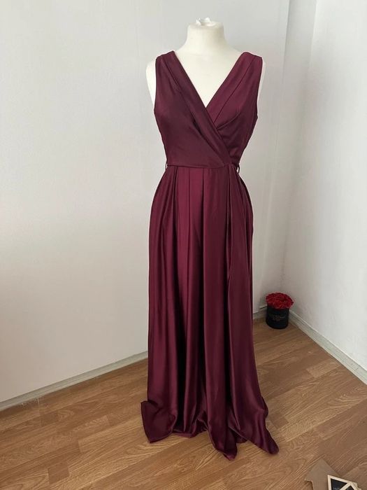 Made in Italy Rochie lungă maxi cu pliuri burgundi pruna