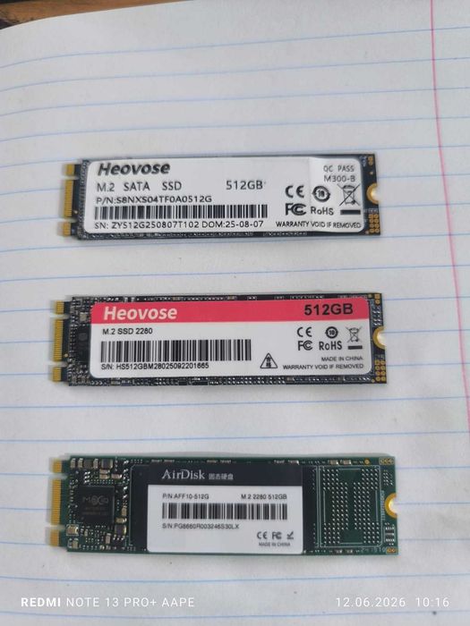 SSD 512Gb М2 SATA. Почти новые, пробеги 15-20 дней. Количество