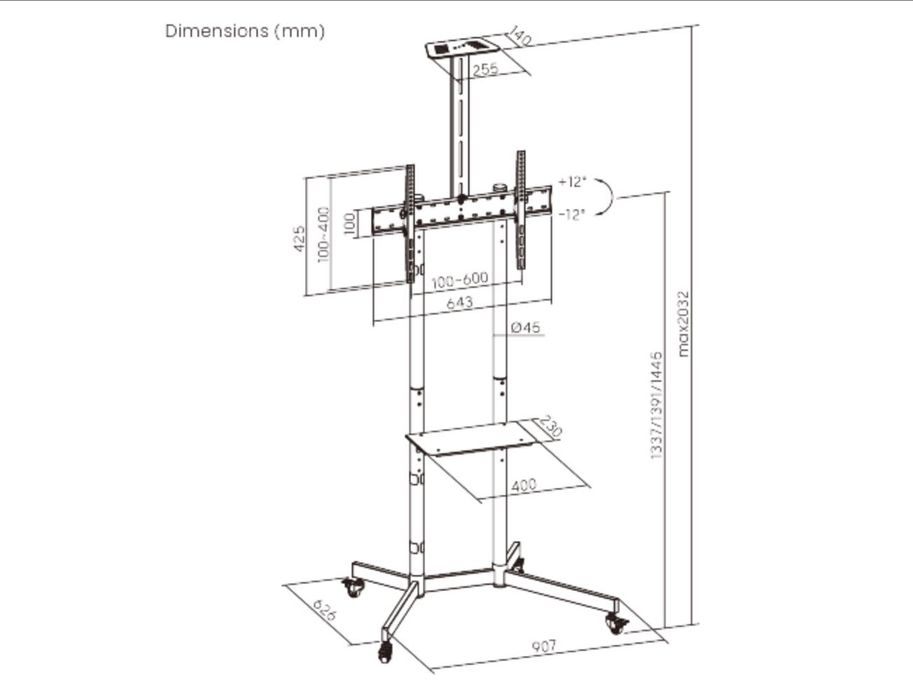 Подвижна стойка за телевизор на колела ECO, 37" - 70" Brateck - Нова