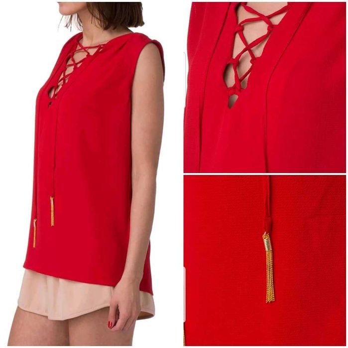 3 топа Червен, Телесен и Бял с черна дантела Потник топ GUESS - L /  М