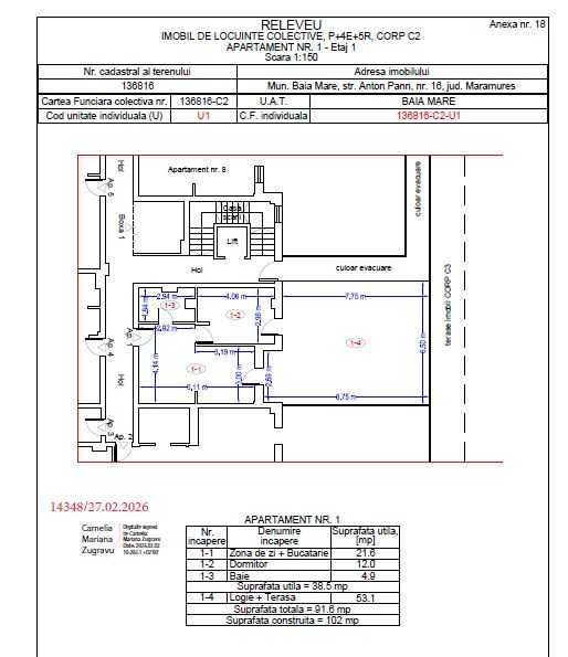 Zona Centru Vechi, Vand ap. 2 camere, cu parcare exterioara inclusa, direct de la dezvoltator