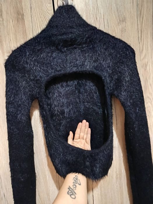 Pulover crop-top, damă, negru, S