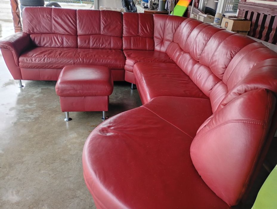 Colțar piele in formă de U cu taburet