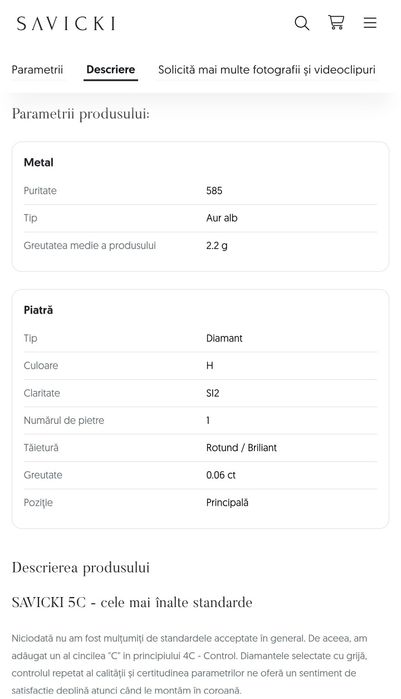 Inel Savicki – aur alb 585, diamant certificat, cutie