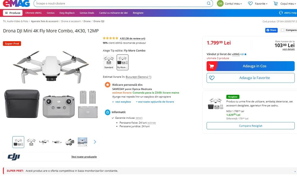 Drona Dji Mini 4K Fly more combo Noua