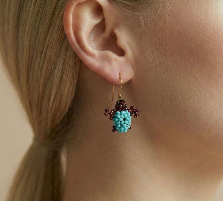 Эксклюзивные серьги-черепашки из бисера (ручная работа)