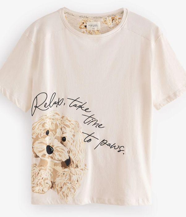 Pijama Next pt.femei, bej cu print cățel, nouă cu etichetă, bumbac