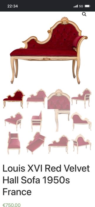 Vând Canapea LOUIS XVI Velvet Hall Sofa 1950s France