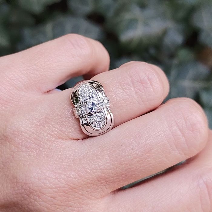 inel stil tank, aur 14k, diamante naturale, certif.