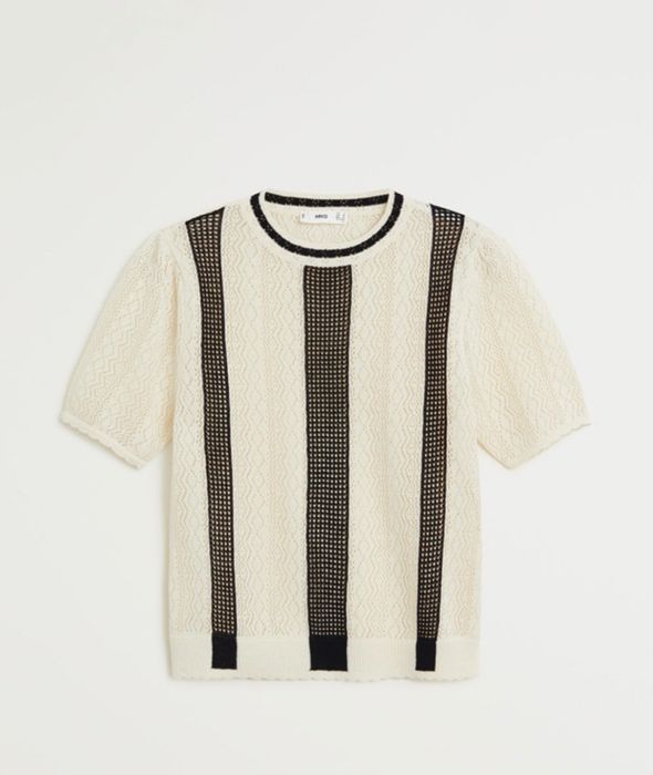 Mango tricou crosetat cu model negru si crem