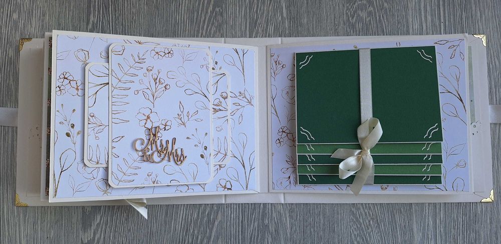 Сватбен албум в бяло, зелено и ванилия, ръчна изработка /24.17