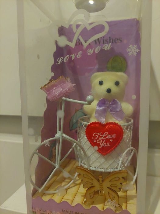 Cutie cadou cu ursulet pe bicicleta cu instalatie