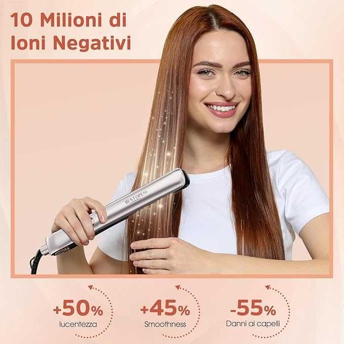 Преса за коса BESTOPE PRO, керамична , LCD , 120-230°C, 2-In-1 цвят шампанско