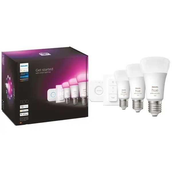 NOU Kit Philips 3 becuri LED RGB+Hue Bridge+Switch Garantie eMAG