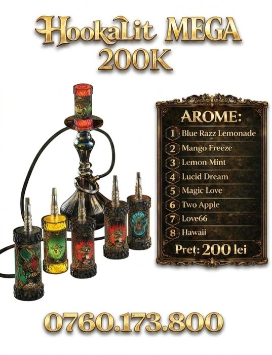 NOU! Hookalit Mega 200k*Vape-uri*Shisha COMPATIBILE cu NARGHILEA,sunet+fum+lumini

• Produse 100% originale, sigilate
• Până la 2