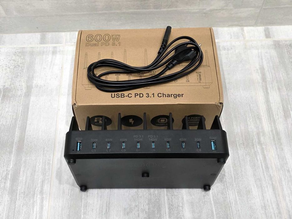 Зарядна станция за таблети, смартфони и лаптопи - Ueetop 600W USB Fast Charge 10-Port GaN Charging Station Laptop Tablet
