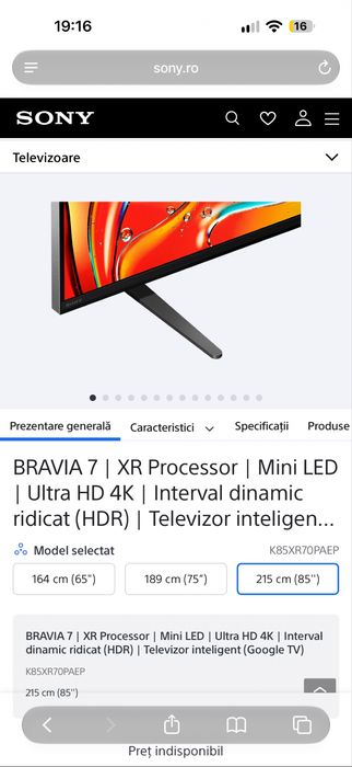Sony BRAVIA 7 85” Mini LED 4K 120Hz K-85XR70, garanție 2027