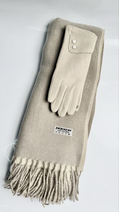 Esarfa casmir si manusi beige textil