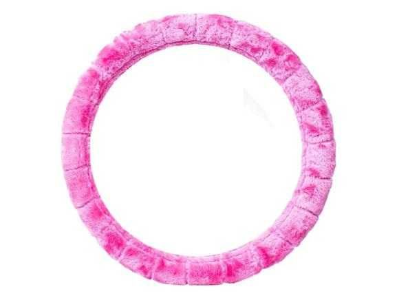 калъф за волан на автомобил розов плюш велур M 37-39см