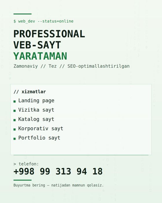 Professional veb-sayt qurish xizmati!