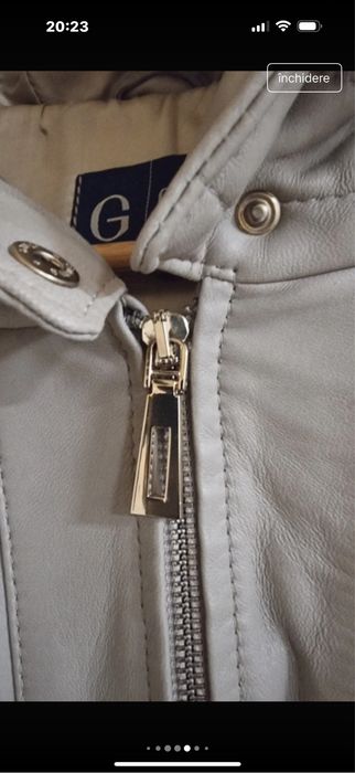 Haina de piele Geronimo Orastie grej cu guler natural