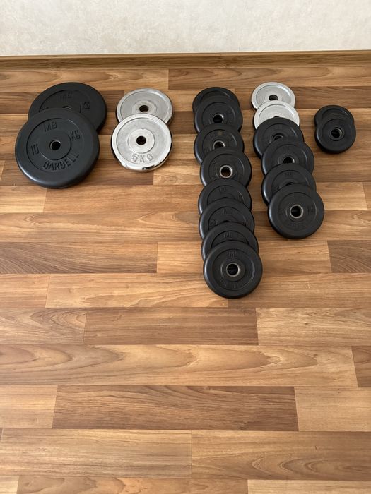 Штанга, блины, скамейка