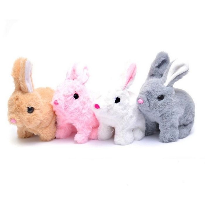 Интерактивна плюшена играчка, заек, реалистични движения, бял, 16x9x17