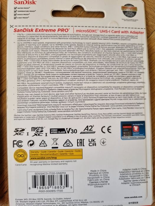 Card de memorie SanDisk Extreme PRO microSDXC 1TB pana la 200MB/s and 140MB/s Read/Write speeds A2 C10 V30 UHS-I U3 + SD Adapter