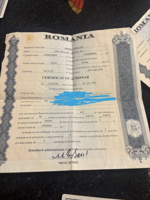 Certificat de actiunii