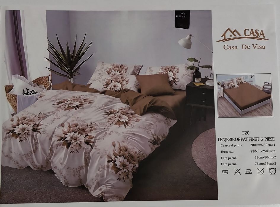 Super preț: Set lenjerie pat 6 piese, finet,cu cearșaf cu elastic