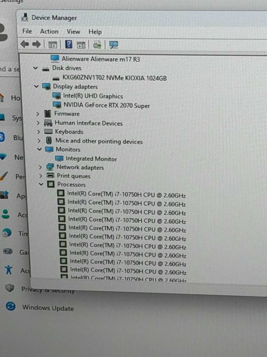 Alienware M17 R3 i7/16RAM/1TB SSD/RTX 2070 Super