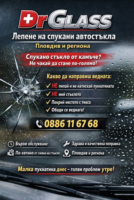 Лепене на спукани автостъкла Пловдив
