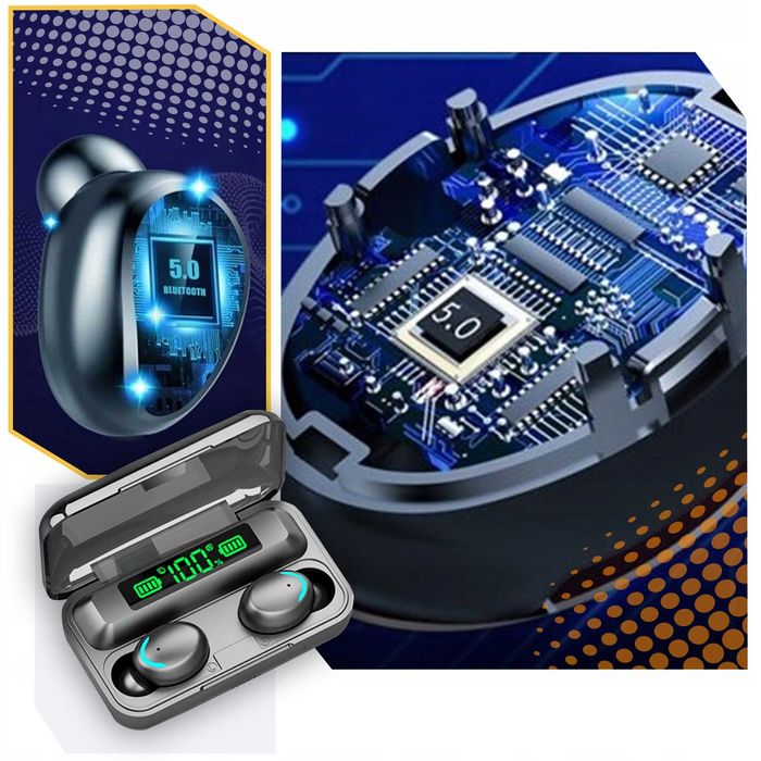Casti wireless Bluetooth powerbank TWS microfon control tactil 6 ore