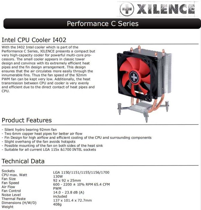 Охладител Xilence I402 1150 / 1851 / 1700 / 1200 / 1155 / 1151 / 1156