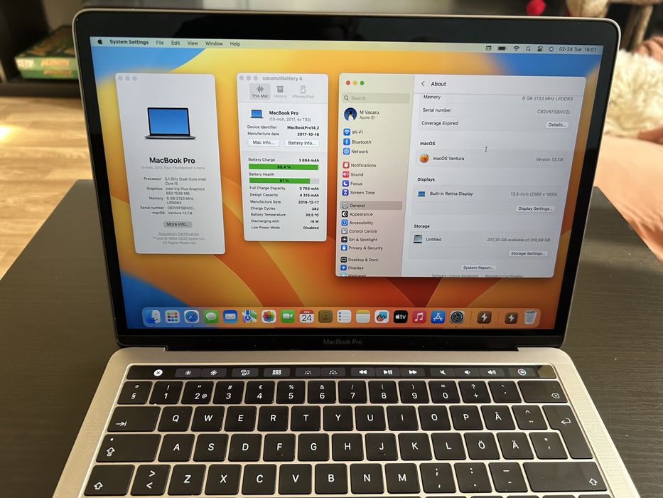 Macbook Pro 2017 13" i5 8GB RAM SSD 256 GB 382 cicluri