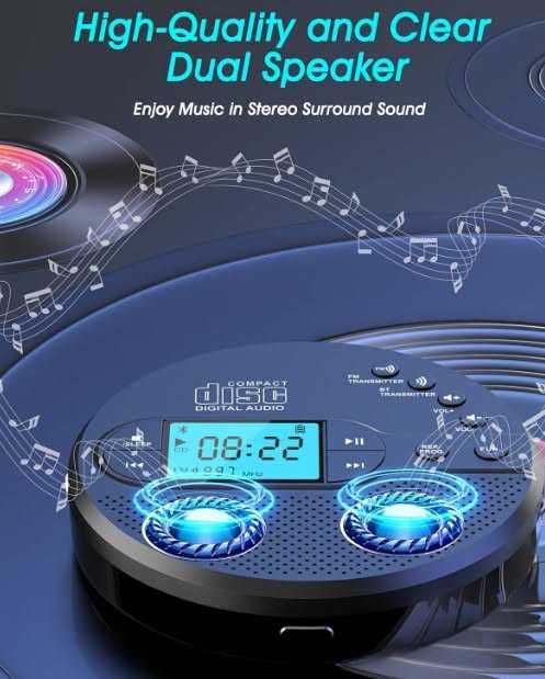 Преносим CD плейър Greadio CD-35 с Bluetooth, акумулаторна батерия 2000mAh