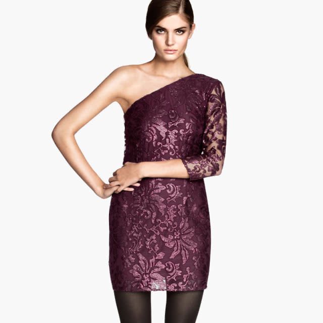 Rochie mov cu paiete H&M cu o singura maneca XS