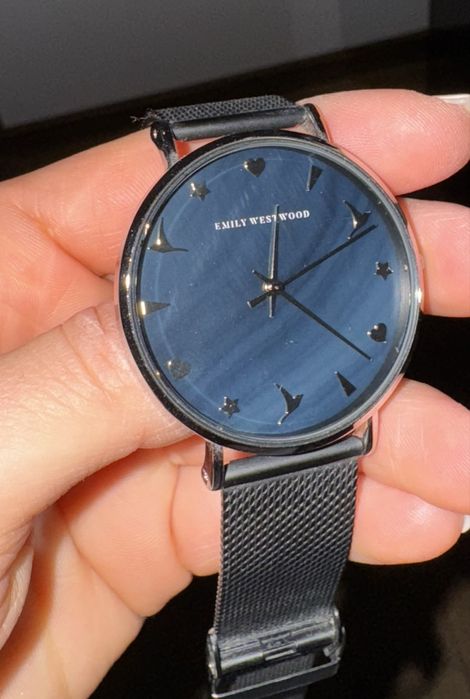 Ceas cu bratara cu model plasa si Mother of Pearl, Negru